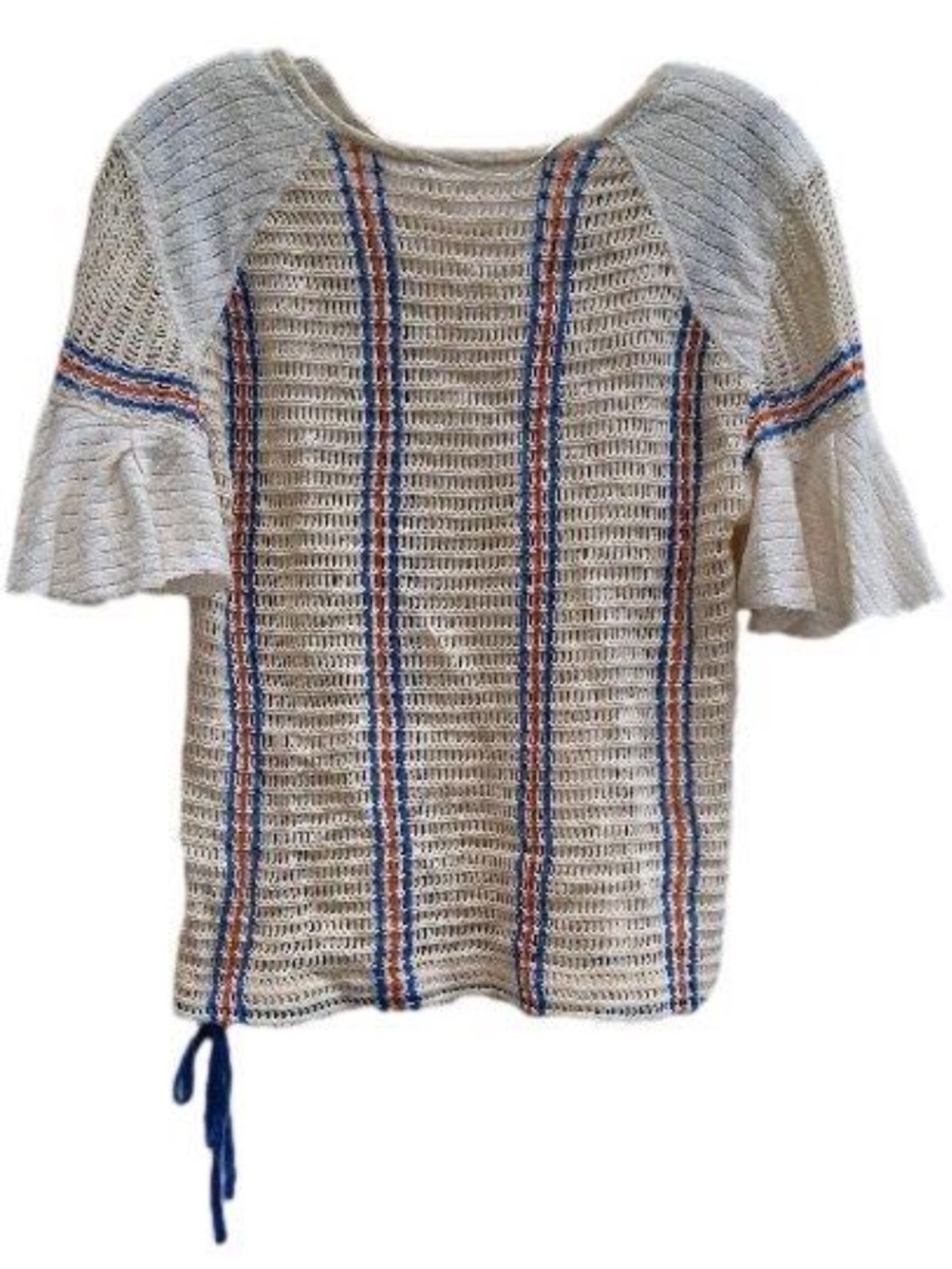 Free People Crochet Bell Sleeve Ribbon Top w/Tie Cinch Open Hem Bottom Sz Med - Picture 2 of 7